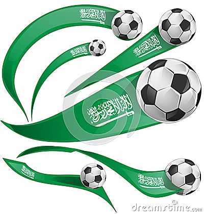 Saudi Arabia flag set with soccer ball Vector Illustration