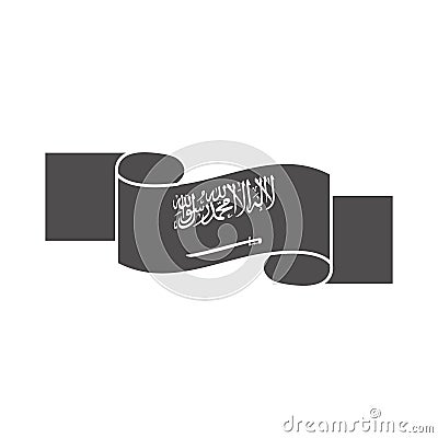 Saudi arabia national day, waving ribbon decoration silhouette style icon Vector Illustration