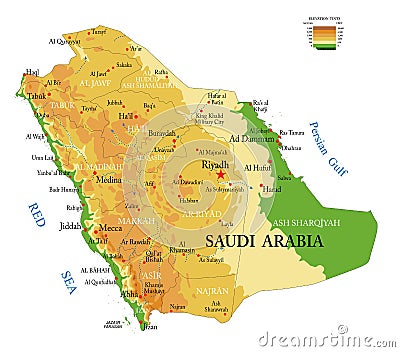 Saudi Arabia physical map Vector Illustration