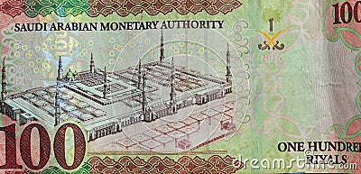 Saudi Arabia 100 riyals banknote, The Saudi riyal is the currency of Saudi Arabia, Saudi kingdom one hundred riyals Editorial Stock Photo