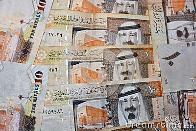 Saudi Arabia10 riyals banknote, The Saudi riyal is the currency of Saudi Arabia, selective focus of Saudi kingdom ten riyals cash Stock Photo