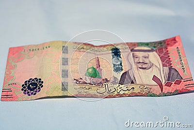 Saudi Arabia 100 riyals banknote, The Saudi riyal is the currency of Saudi Arabia. Stock Photo