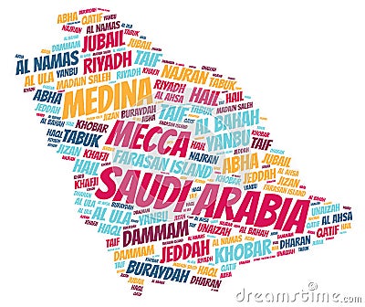 Saudi Arabia top travel destinations word cloud Stock Photo