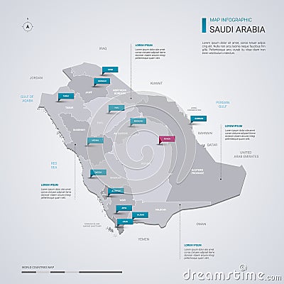 Saudi Arabia vector map with infographic elements, pointer marks Vector Illustration