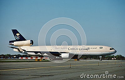 Saudi Arabian Airlines cargo aircraft a McDonnell Douglas MD-11F HZ-ANC CN 48776 LN 617 . Editorial Stock Photo