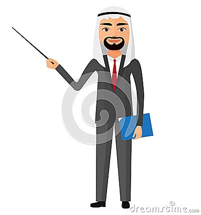 Saudi iran arab business man with a pointer flat cartoon vector Vector Illustration