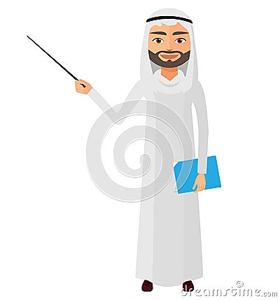 Saudi iran business man or teacher with a pointer flat cartoon v Vector Illustration