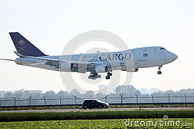 Saudia Cargo plane landing at Amsterdam Airport Schiphol Editorial Stock Photo