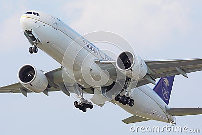 Saudia Cargo plane landing at Amsterdam Airport Schiphol Editorial Stock Photo