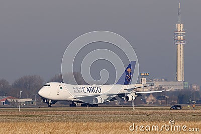 Saudia Cargo taxiing on runway Schiphol Amsterdam Airport, Boeing 747, B747 Editorial Stock Photo