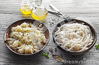 Sauerkraut and sour turnip Stock Photo