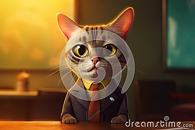 Saul as Cat in formal suit dress as breaking bad character illustration generative ai Cartoon Illustration