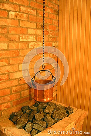 Sauna with caldron on coals Stock Photo