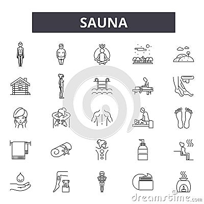 Sauna line icons, signs, vector set, linear concept, outline illustration Vector Illustration