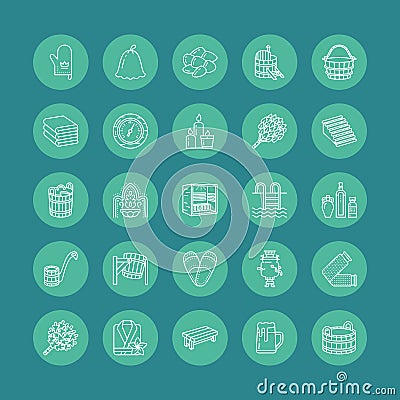 Sauna, steam bath line icons Vector Illustration