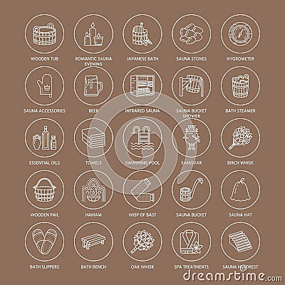 Sauna, steam bath line icons. Vector Illustration