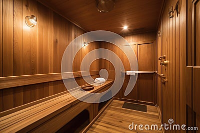 sauna steam room, with relaxing music and aromatherapy, for after a workout or yoga session Stock Photo