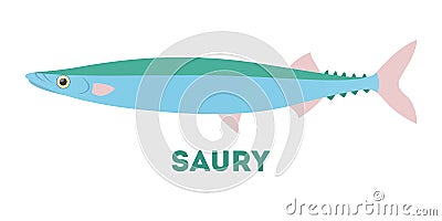 Saury fish atlantic creature. Idea of fishing Vector Illustration