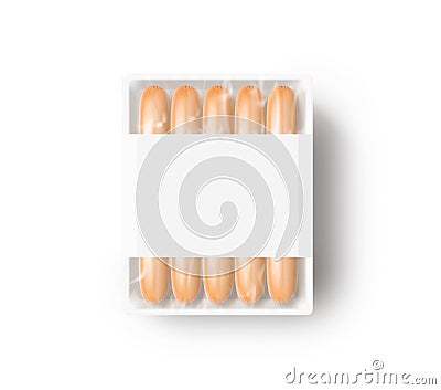 Sausage in blank white plastic disposable box mockup, isolated, Stock Photo