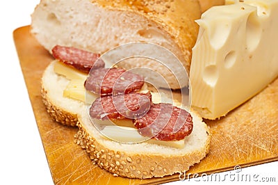 Sausage cheese and bread Stock Photo