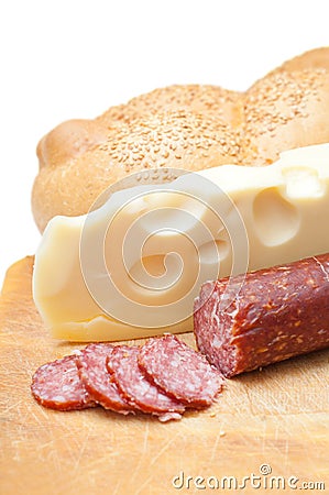 Sausage cheese and bread Stock Photo