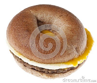 Sausage, Egg and Cheese Breakfast Bagel Stock Photo