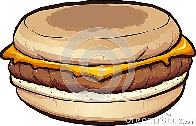 Cartoon sausage, egg and cheese muffin Vector Illustration