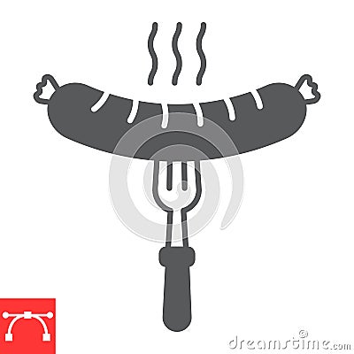 Sausage on fork glyph icon Vector Illustration