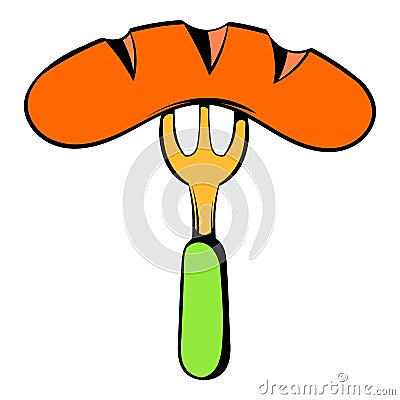 Sausage on a fork icon, icon cartoon Vector Illustration