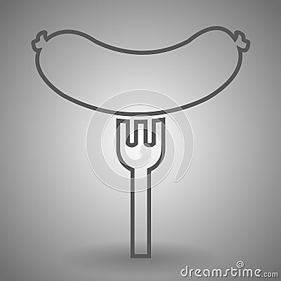 Sausage on the fork line icon for web, mobile and infographics. Vector dark grey icon isolated on light grey background. Stock Photo