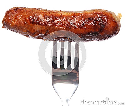 Sausage on fork Stock Photo