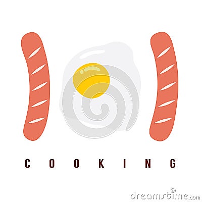 101 Sausage And Fried Egg Primary Cooking Concept Vector Illustration