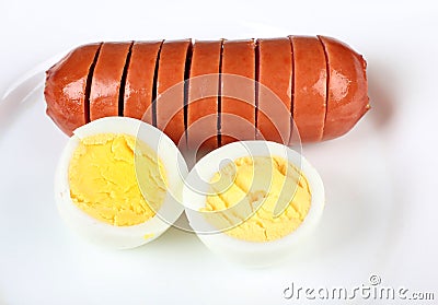 Sausage and fried eggs four Stock Photo