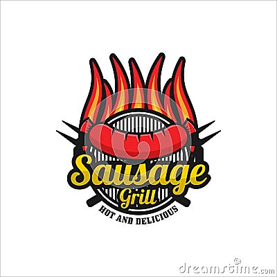 Sausage grill design premium logo Vector Illustration