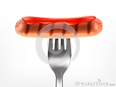 Sausage grilled with ketchup Vector Illustration