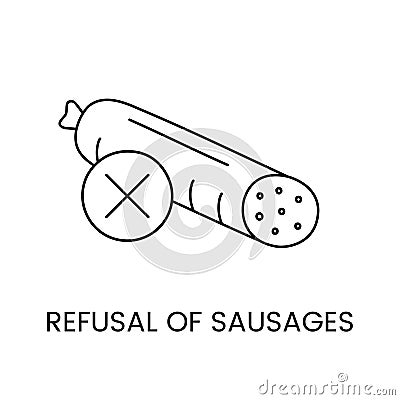 Sausage, harmful and forbidden food in a diet, line icon in vector, illustration of unhealthy food. Vector Illustration