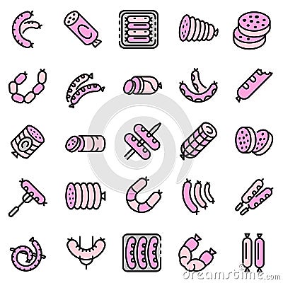 Sausage icons set line color vector Vector Illustration