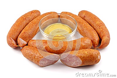 Sausage, jess, cold meats and mustard, isolated Stock Photo