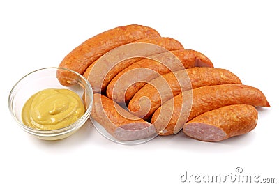 Sausage, jess, cold meats and mustard, isolated Stock Photo