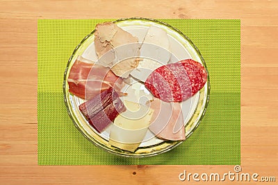 Sausage plate of ham, cheese, chorizo and quince Stock Photo