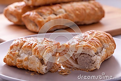 Sausage Roll on plate Stock Photo