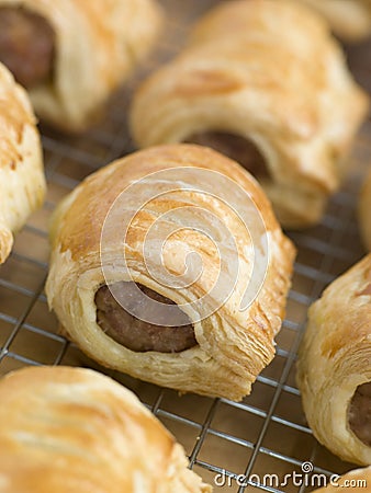Sausage Rolls on a Cooling Rack Stock Photo