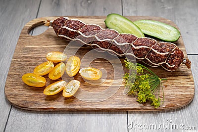 sausage salami with vegetables Stock Photo