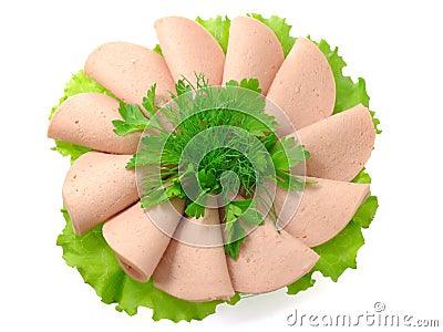 Sausage on saucer with verdure Stock Photo