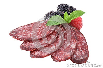 Sliced dry semi-smoked sausage isolated Stock Photo