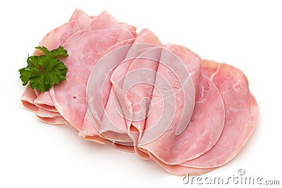 Sausage slices isolated on the white background. Stock Photo
