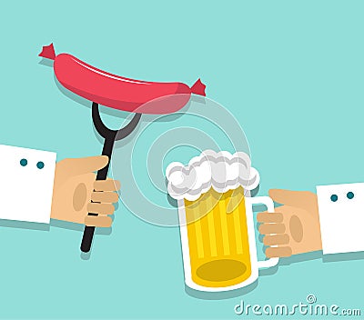 Sausages and beer Vector Illustration