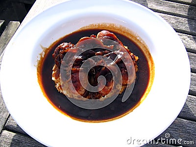 Sausages and Celeriac Mash with Onion Gravy Stock Photo