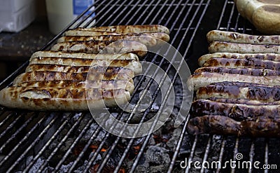 Sausages on grill Stock Photo