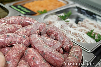 Sausages on the market Stock Photo